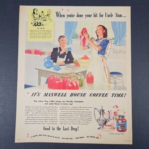 1944‎ Maxwell House Coffee Vintage Print Ad General Foods Women Canning Kitchen